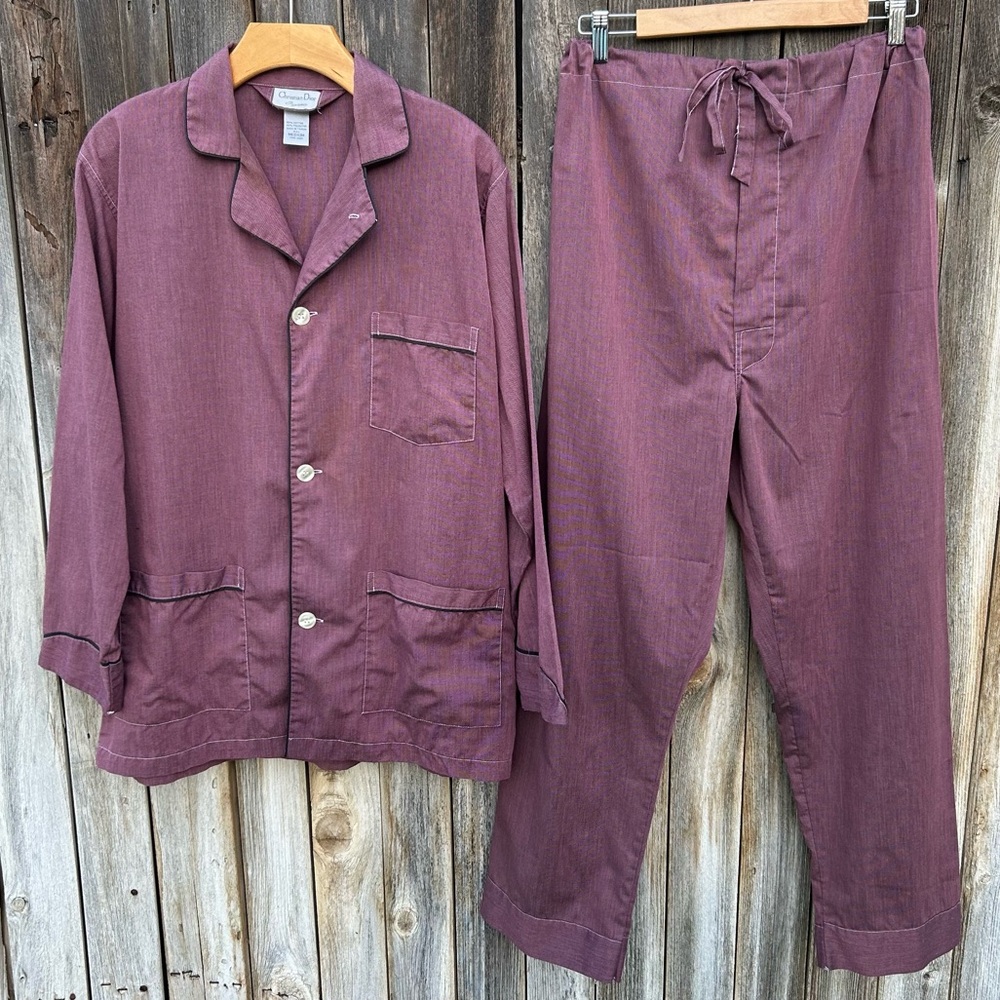 Christian Dior Vintage Pajamas Cotton Blend Burgundy M